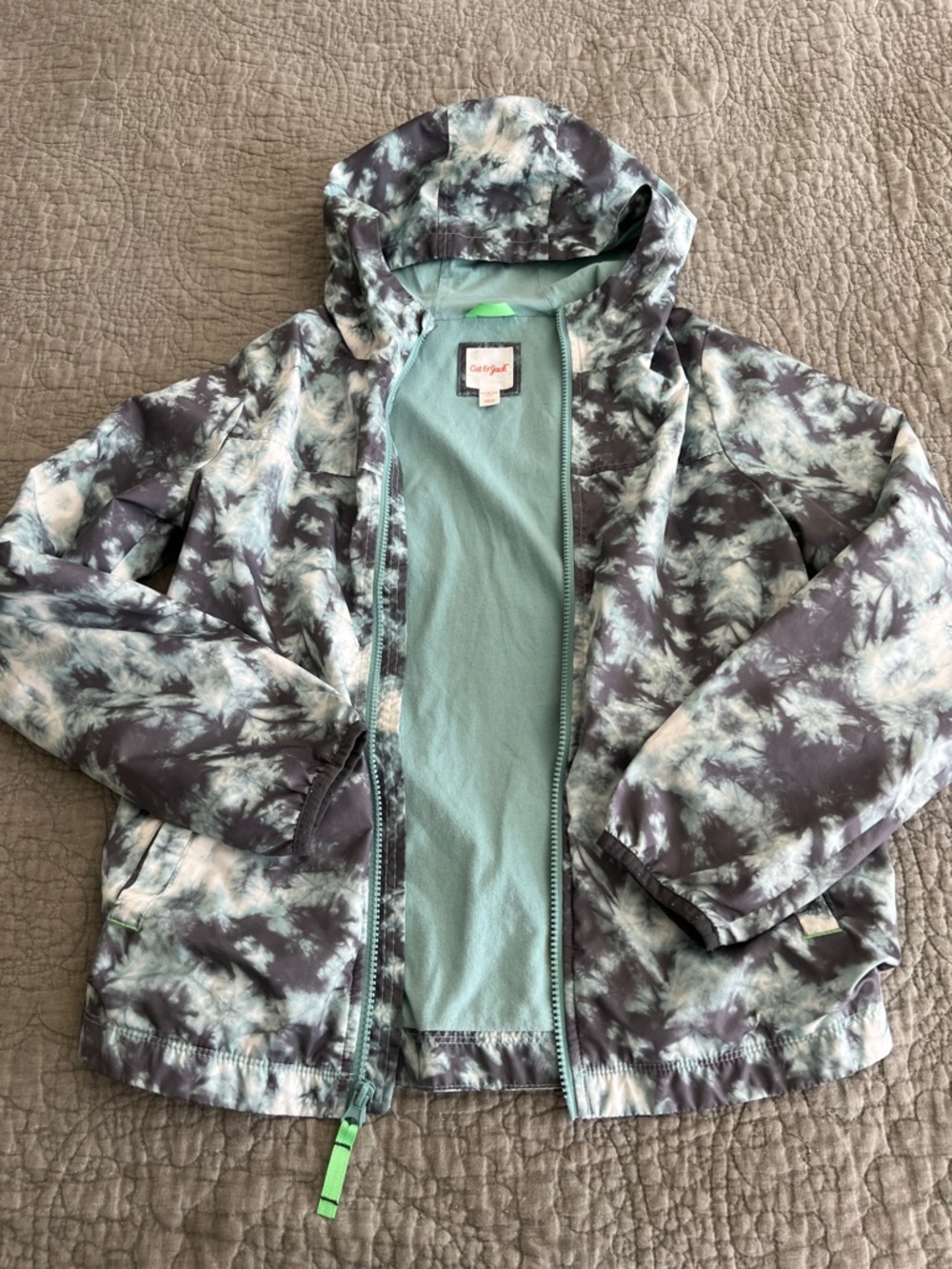 Cat & Jack Teal Hooded Jacket with Lime Loop